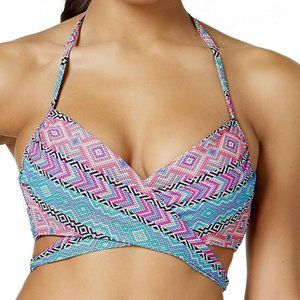 Sundazed Wrap it Swimsuit Bikini Top Underwire Halter Top 32DD New 4/25